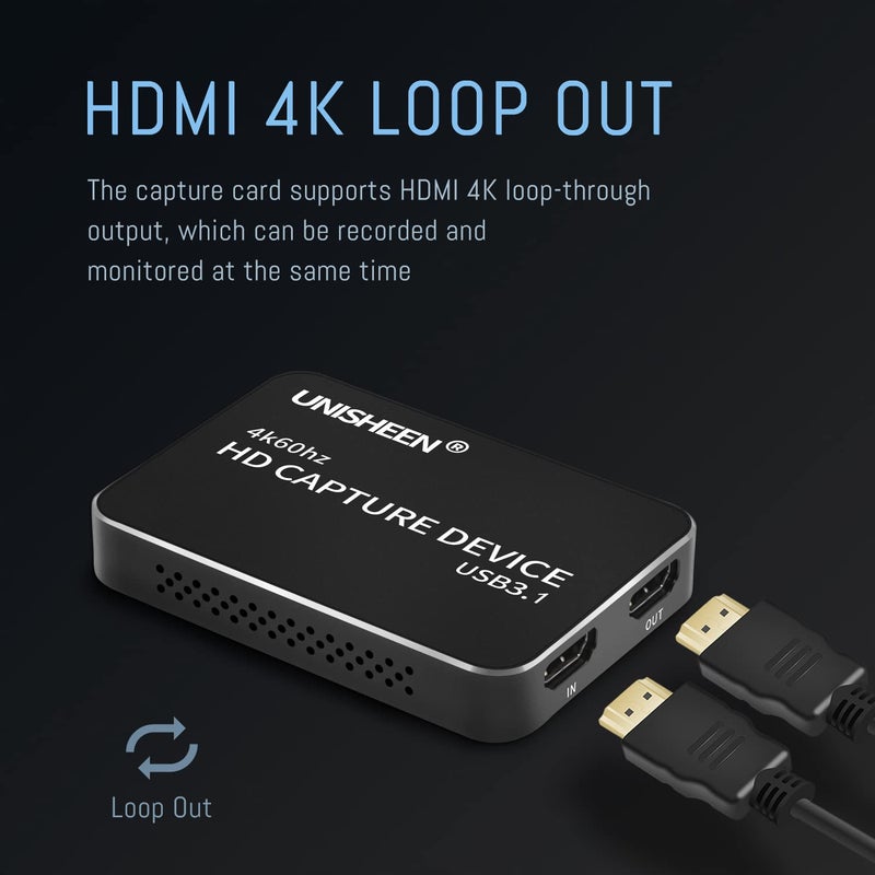 UNISHEEN USB 3.0 Game Capture Card 4K HDMI Video Adapter Card, Broadcast Live Stream and Record, HDMI to USB 3.0 Dongle HD 1080P Live Streaming Video Game Grabber Converter - Image 3